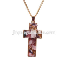 Unique Bohemian Style Golden Druzy Cross Necklace, Cross Pendant Necklace